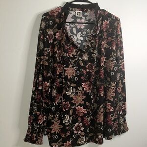 Anne Klein long sleeves size 2x cottage core ruffles black brown white